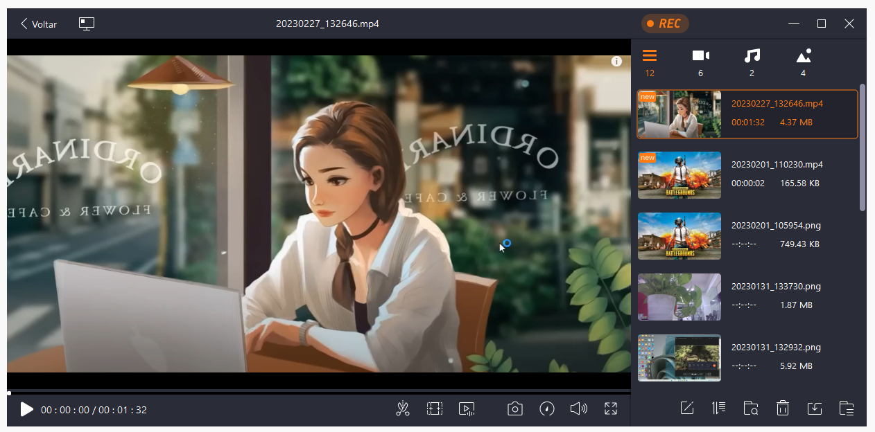 find the screenshot on recordings