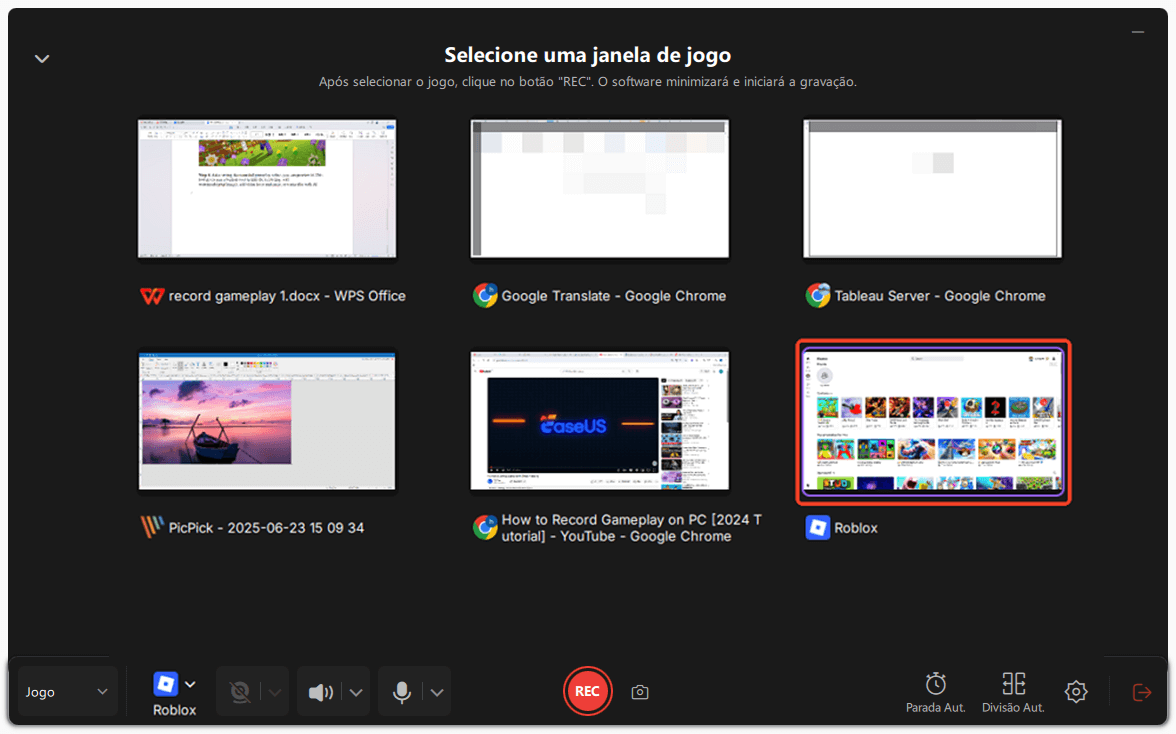 selecione uma janela de jogo