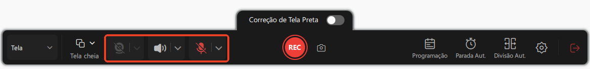 configurar webcam e fontes de áudio