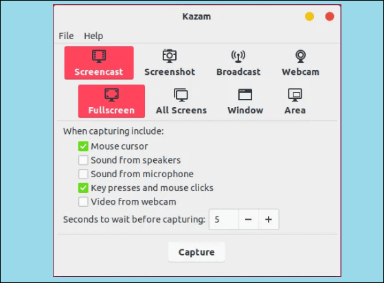 Kazam Bildschirmrekorder