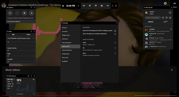 Aufnehmen von Sims 4 mit der Xbox Game Bar - Aufnahme einstellen