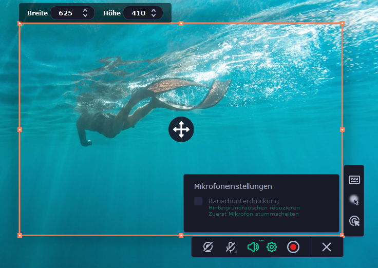  Aufnahmebereich und Audio einstellen