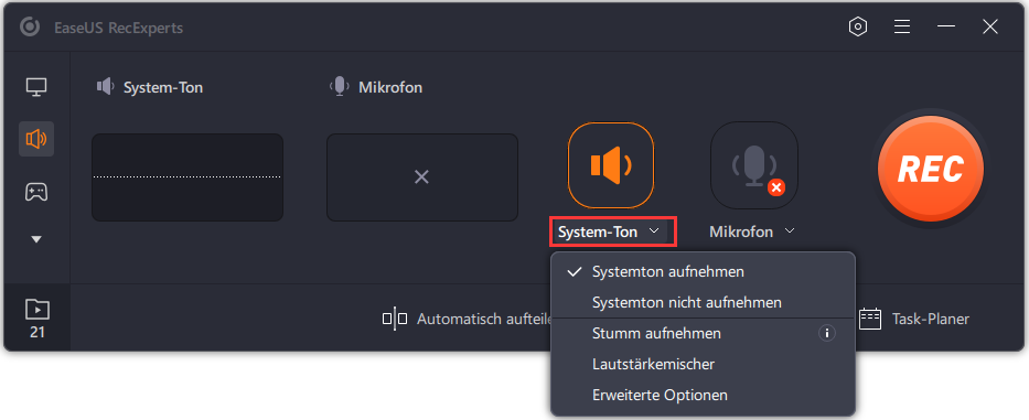 Klicken Sie unten links auf das Tonsymbol