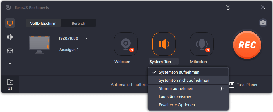 Aufnahmeeinstellungen anpassen
