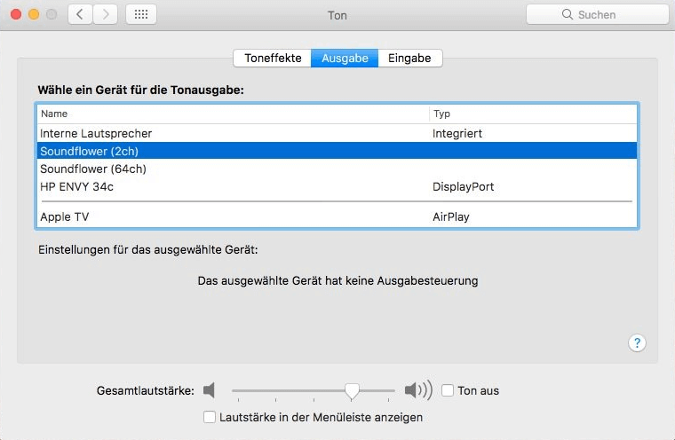 Den System-Sound und Ihre Stimme auf Mac aufzeichnen - Tonausgabe-Optionen öffnen