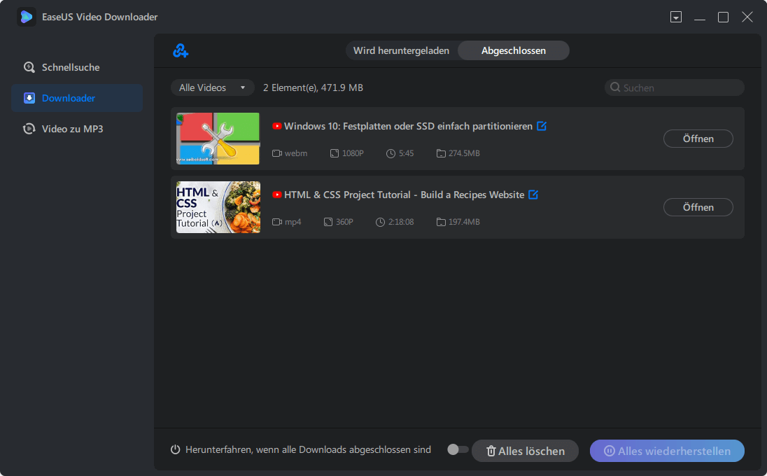 Das heruntergeladene Video anschauen