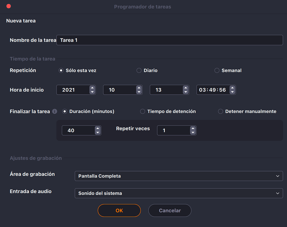 Crear una tarea de grabación programada