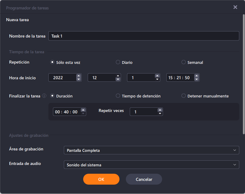 Configuración del registro de tareas