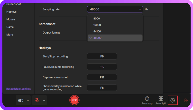 audio recording settings