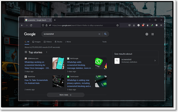 capture d'écran de l'outil de capture