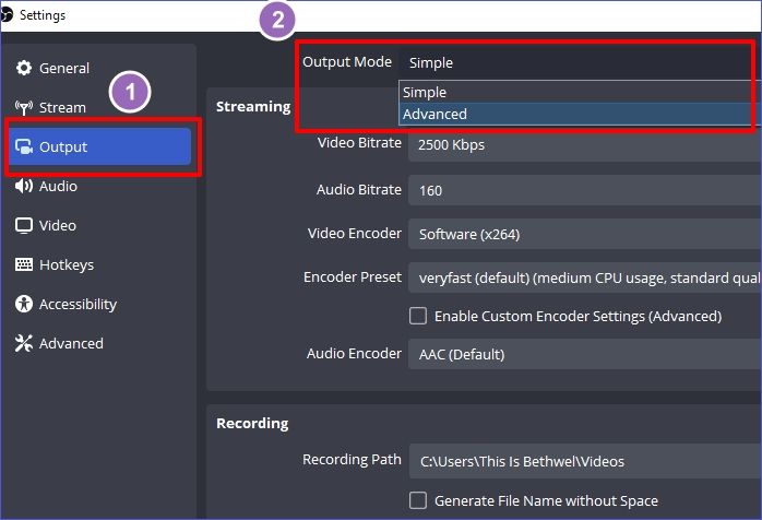 Alterar configurações de saída