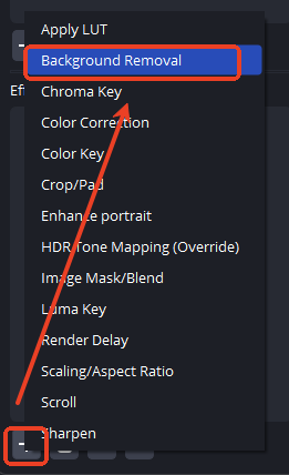 add background remover under effects