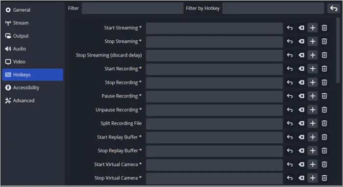 Ajustar teclas de atalho OBS