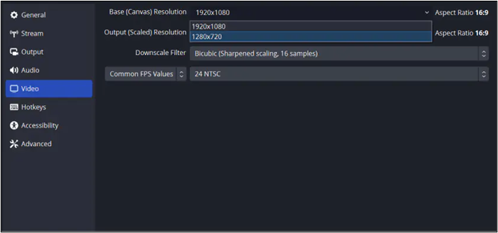 Ajustar resolução OBS