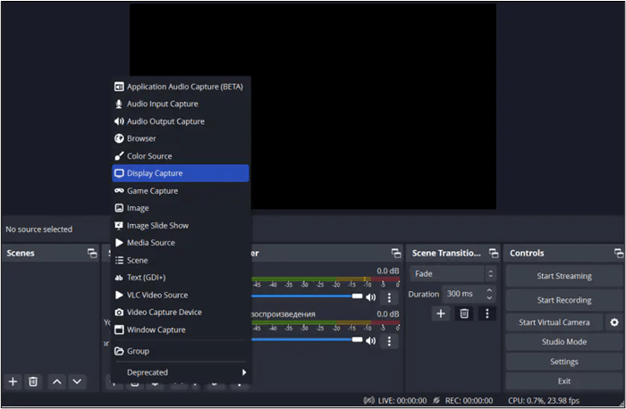 Ajustar fontes de vídeo OBS