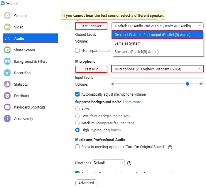 Zoom-Audioeinstellungen anpassen