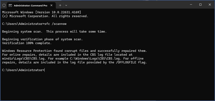 alle beschädigten Dateien gefunden/repariert