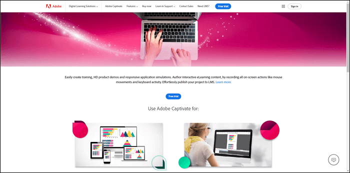 adobe captivate website interface