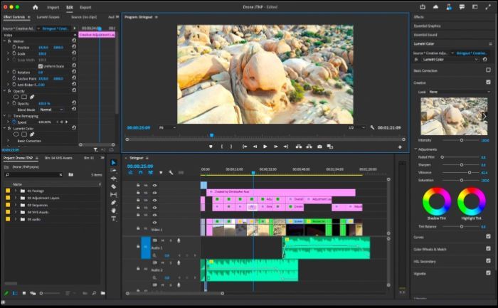 Adobe Premiere Pro-Benutzeroberfläche.