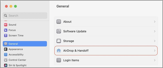 AirDrop- und Handoff-Einstellungen Mac