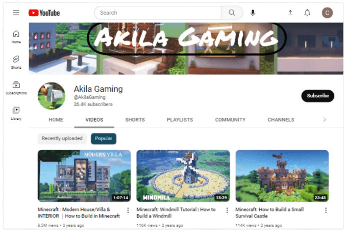 Canal Akila Gaming no YouTube
