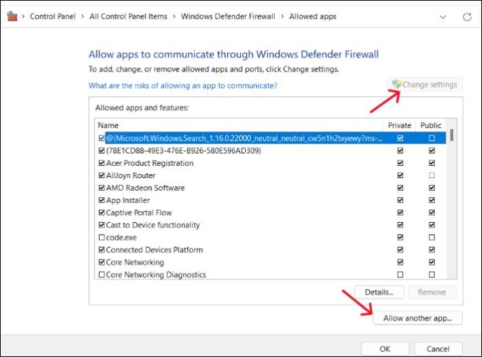 Añade OBS para evitar el cortafuegos.