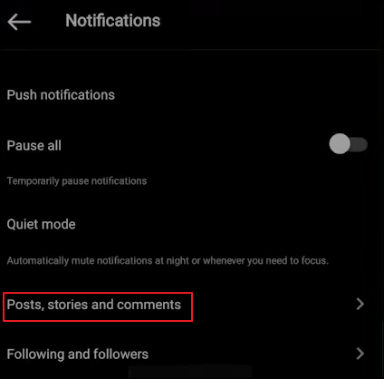configurações de notificação do instagram android 2