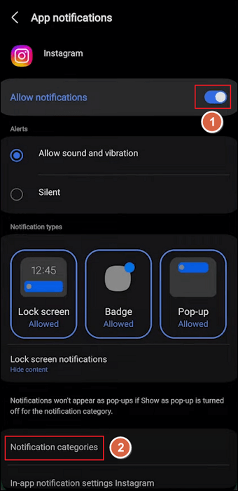 configurações de notificação do instagram android 4