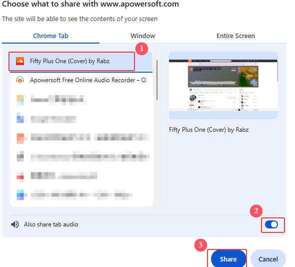 apowersoft choose recording tab