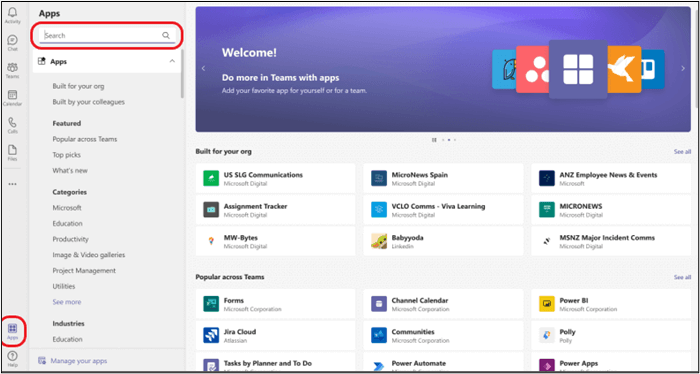 anwendungen in microsoft teams