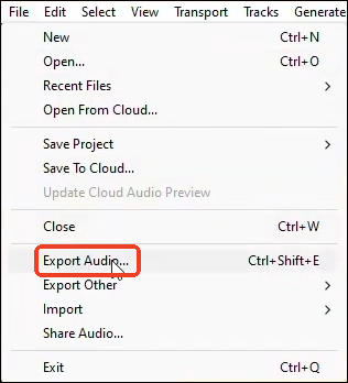 audacity exportar áudio