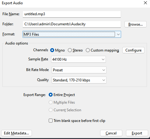 Audacity 匯出音訊