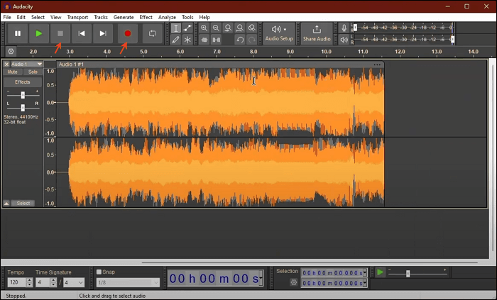 audacity iniciar parar gravação