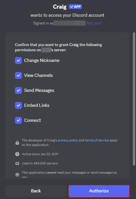 authorize craig bot