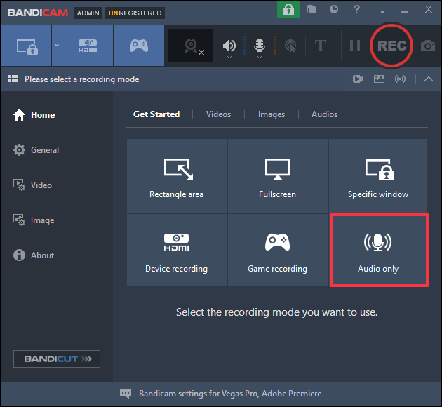 bandicam 僅音訊模式