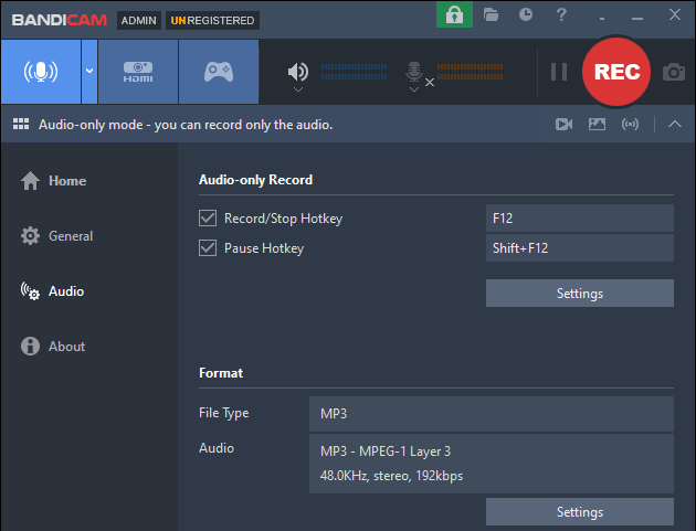bandicam audio only