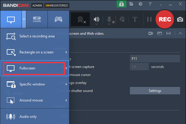 bandicam fullscreen mode