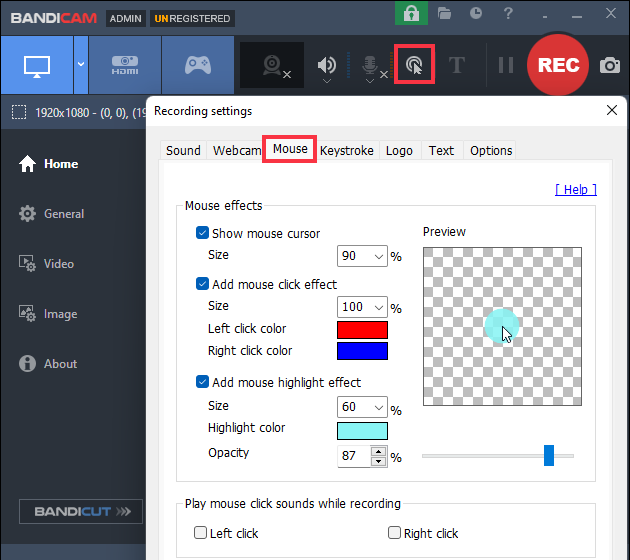 bandicam mouse cursor effect