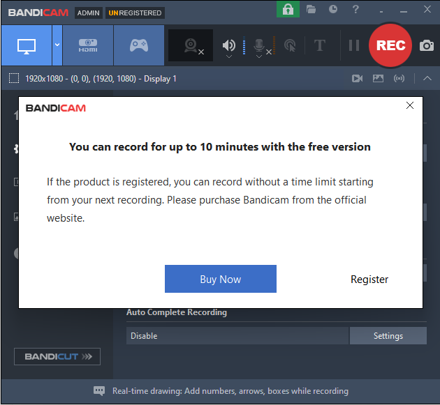 bandicam recording time limit