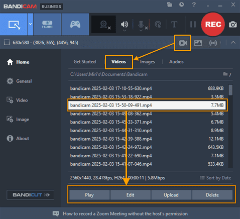 bandicam save edit recordings