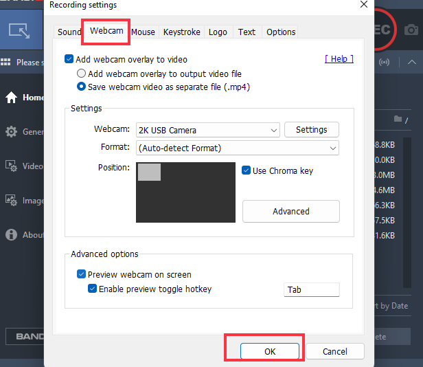 bandicam webcam setting