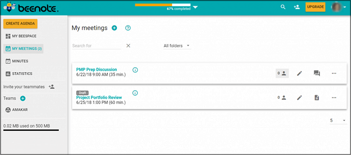 ata de reunião online grátis Beenote