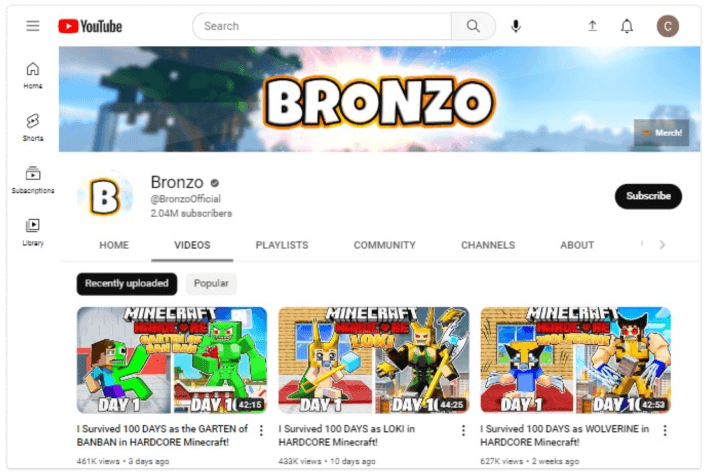 Canal Bronzo no YouTube
