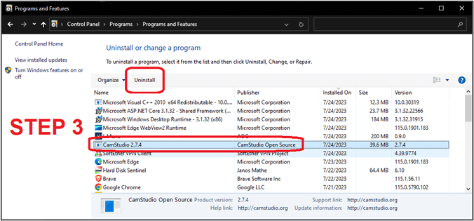 Deinstallationstaste