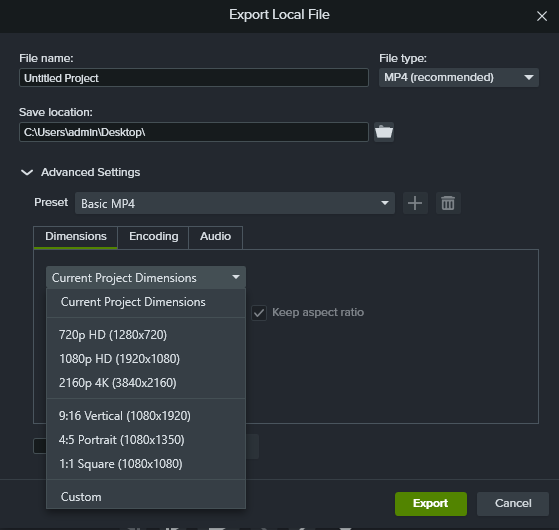 camtasia export
