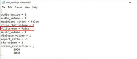 Change the Full Screen Field from True to False