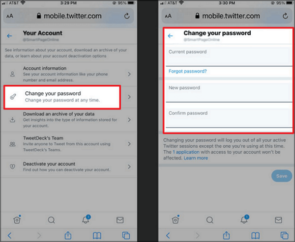 Alterar sua senha do Twitter