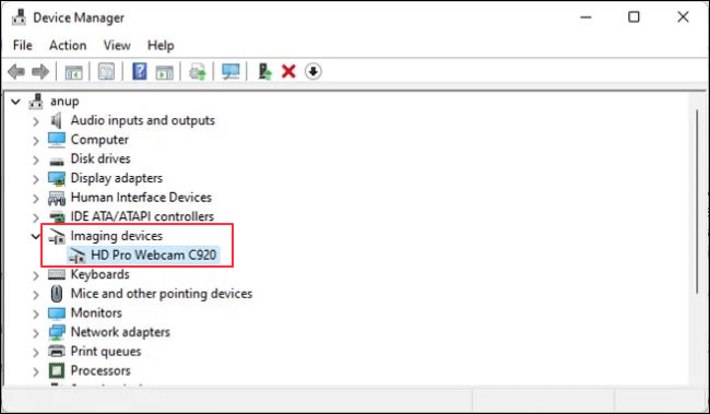 Überprüfen Sie die Imaging-Geräte im Geräte-Manager