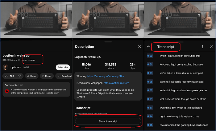 Comprueba la Transcripción en la sección titular