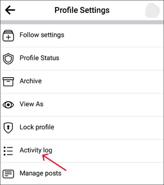 Wählen Sie Aktivitätsprotokoll unter Profileinstellungen